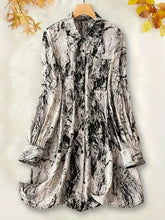 Women's Marble Print Long Sleeve Button Up Lapel Collar Tunic Shirt Top